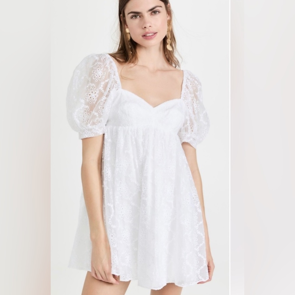 NWOT Amanda Uprichard White Puff Sleeve Candia Mini Dress Sugar Embroidery
